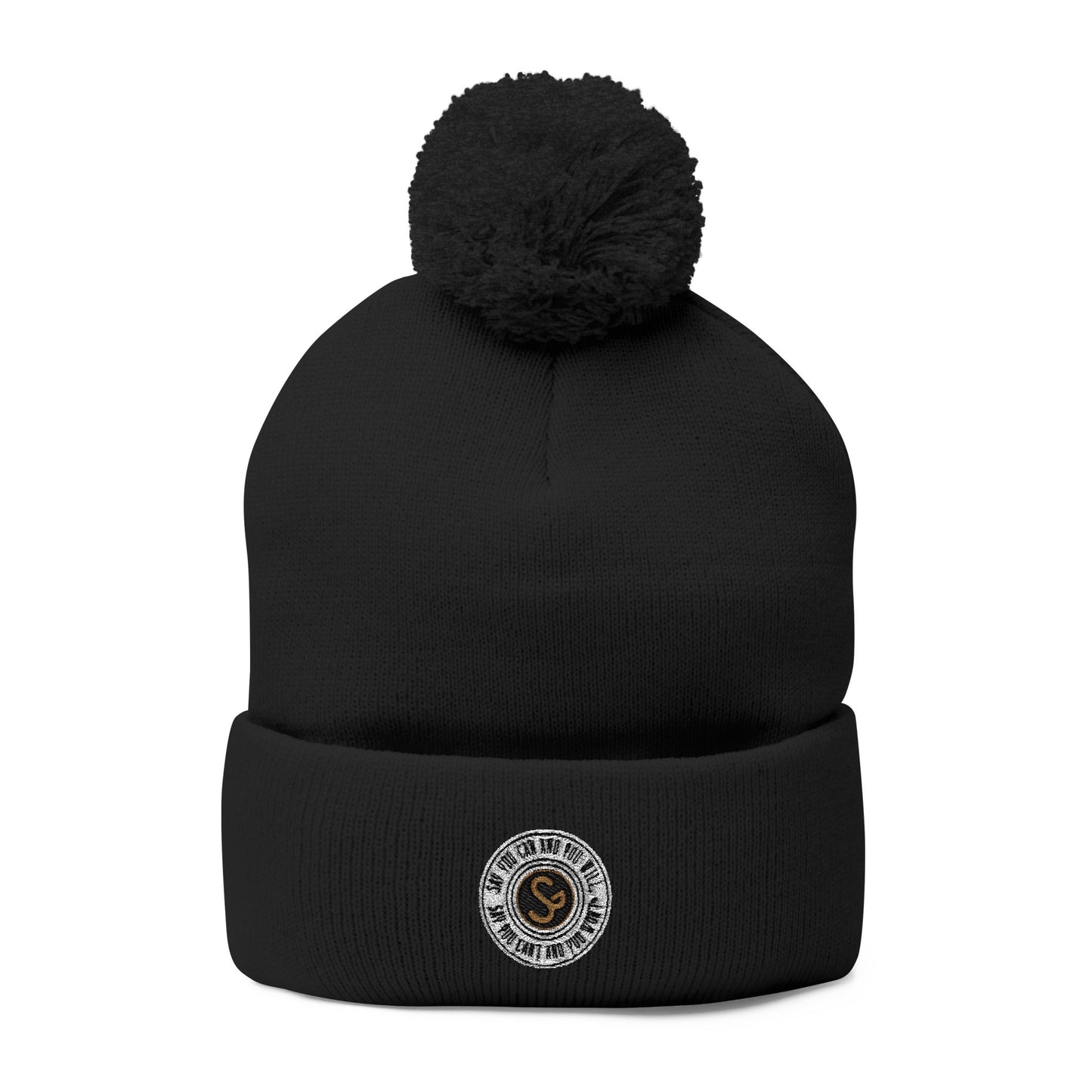 Pom-Pom Knit Cap - "Say You Can and You Will"