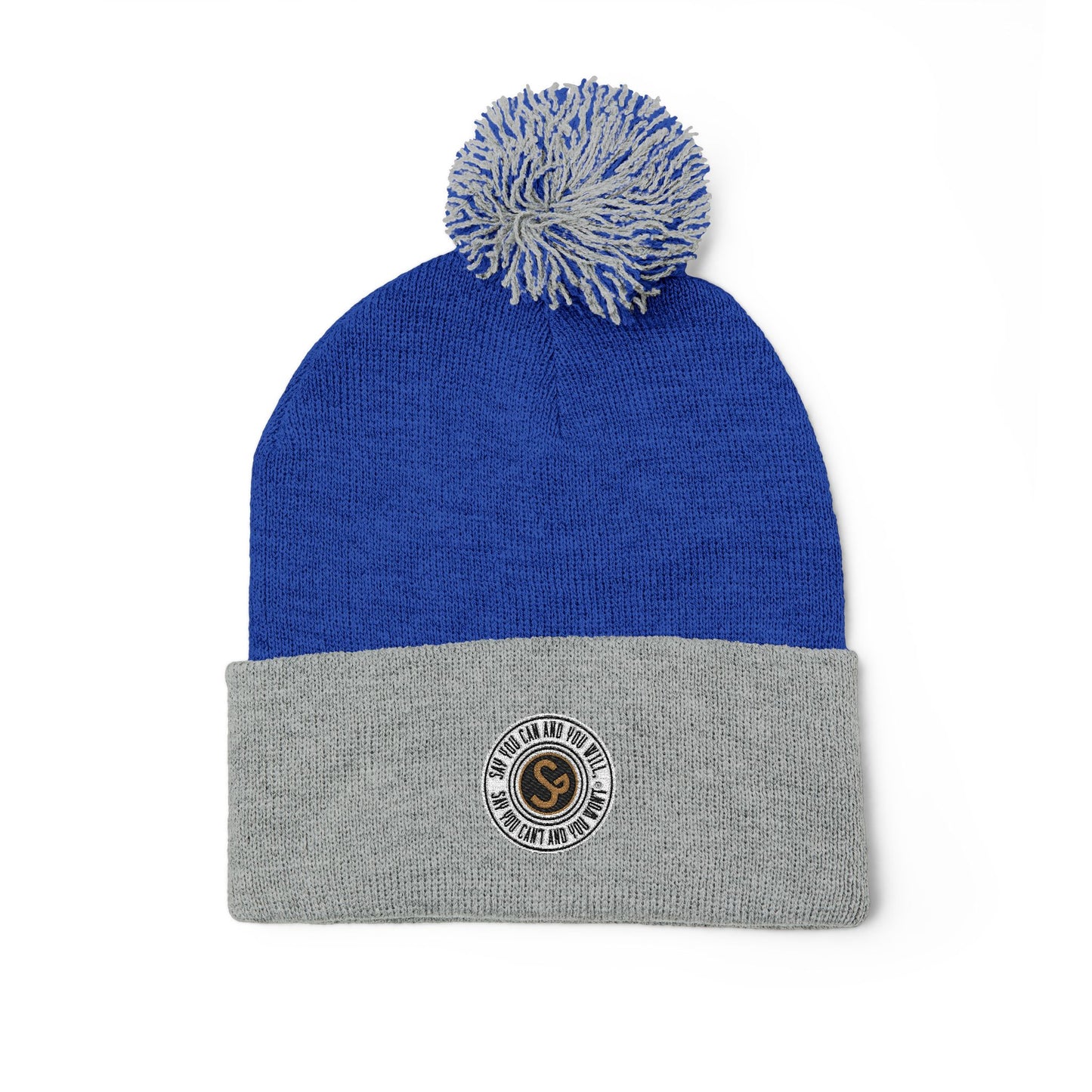 Pom-Pom Knit Cap - "Say You Can and You Will"