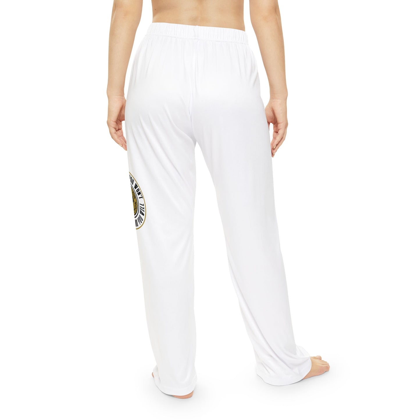Women's Pajama Pants — White Cozy Lounge Pants with Gold Compass Emblem