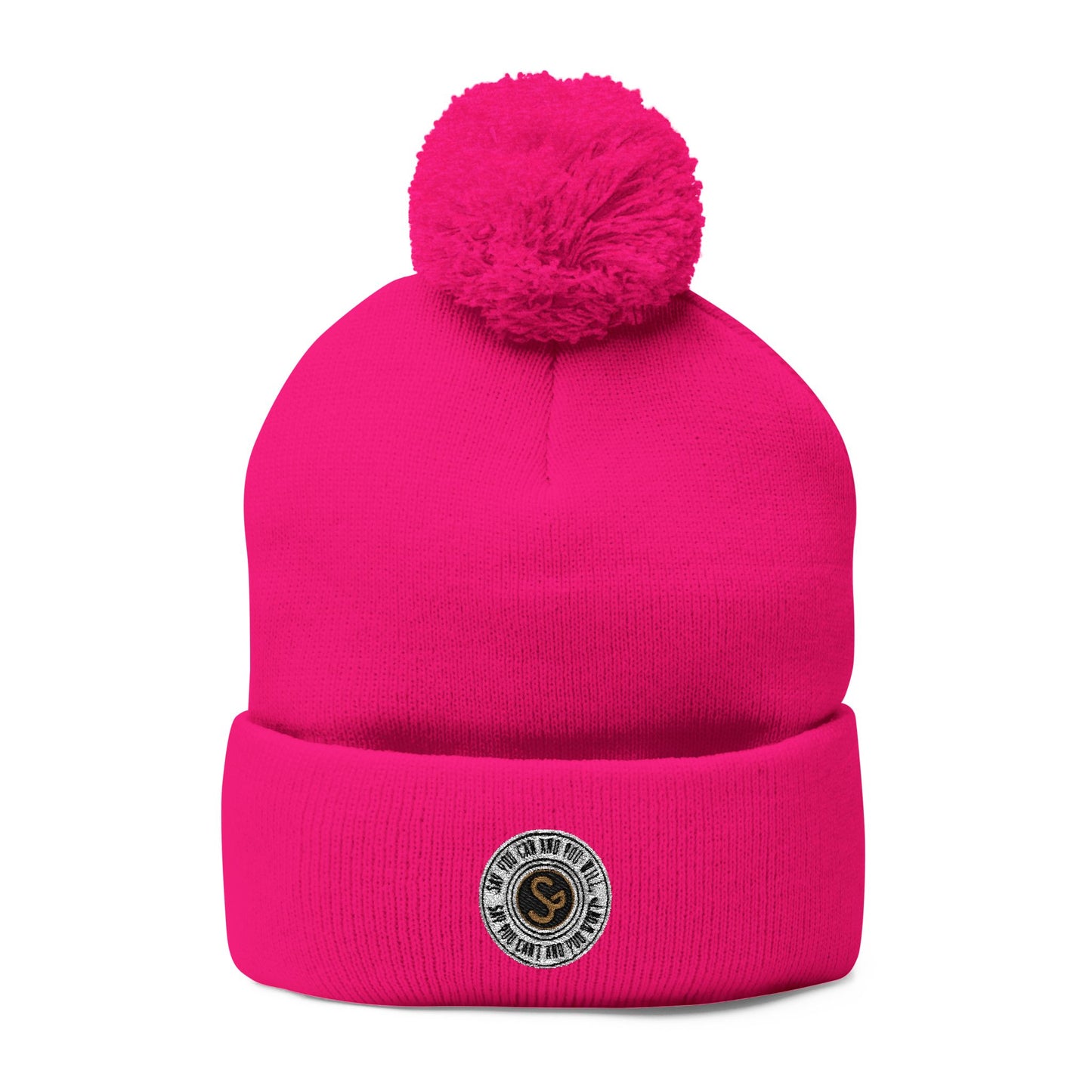 Pom-Pom Knit Cap - "Say You Can and You Will"