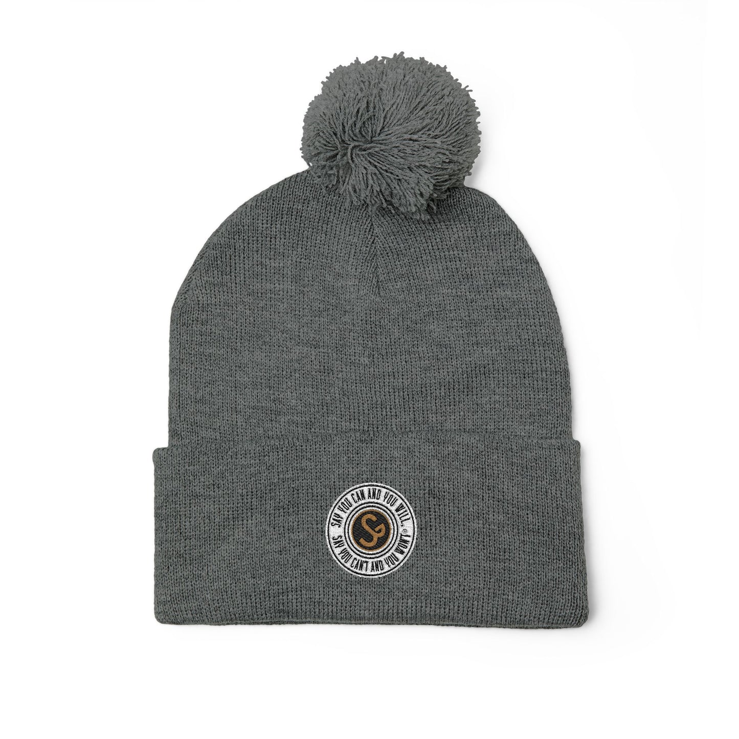 Pom-Pom Knit Cap - "Say You Can and You Will"