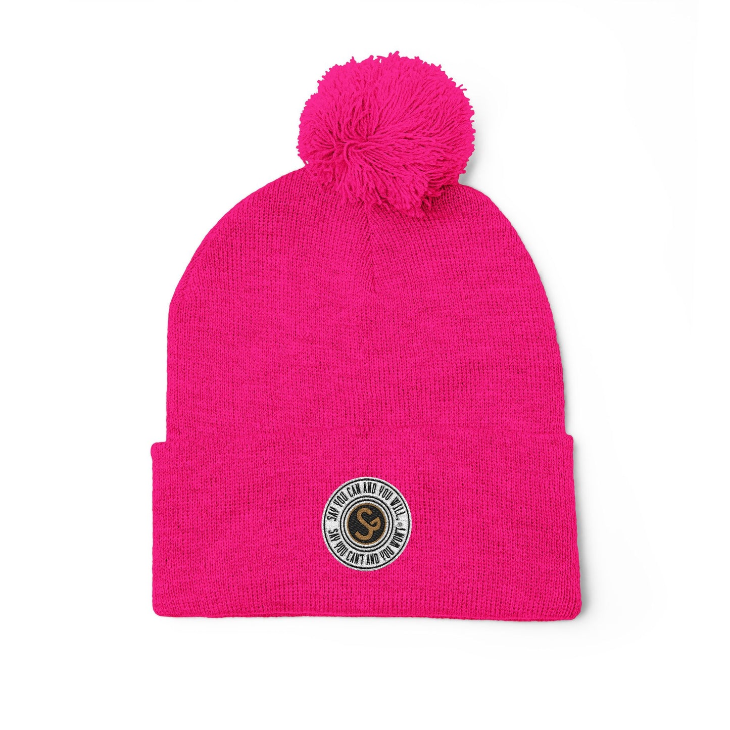 Pom-Pom Knit Cap - "Say You Can and You Will"