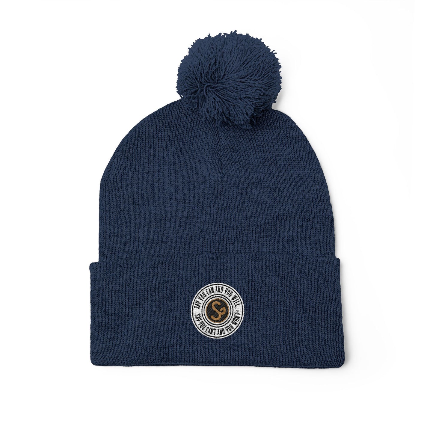 Pom-Pom Knit Cap - "Say You Can and You Will"