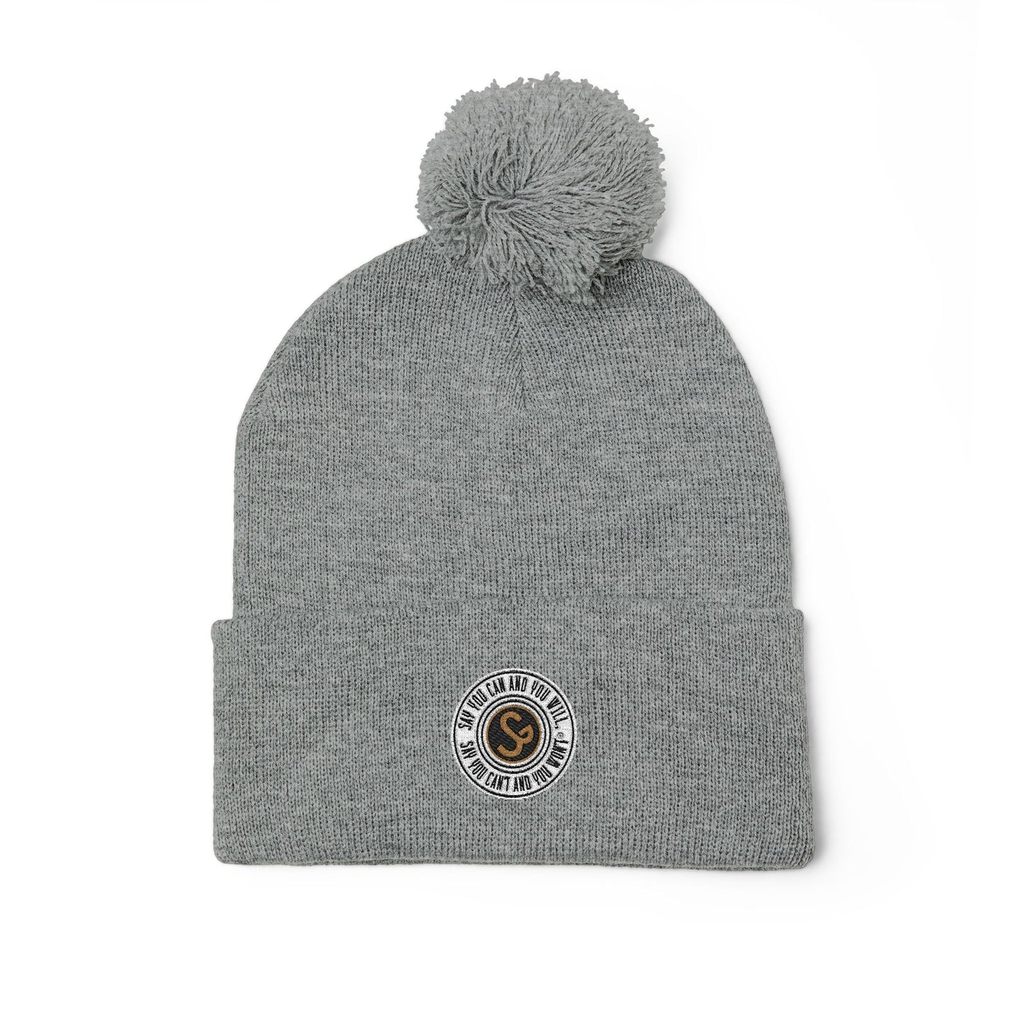 Pom-Pom Knit Cap - "Say You Can and You Will"