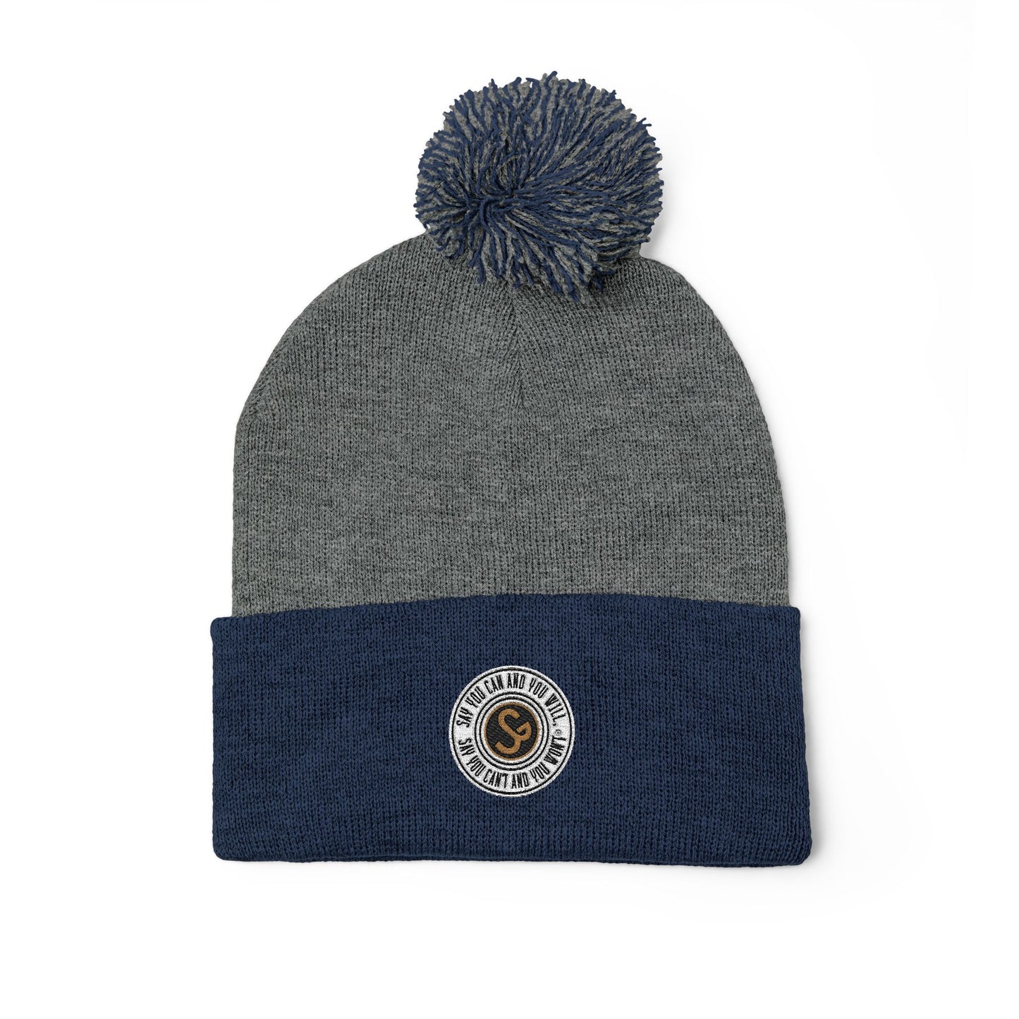 Pom-Pom Knit Cap - "Say You Can and You Will"
