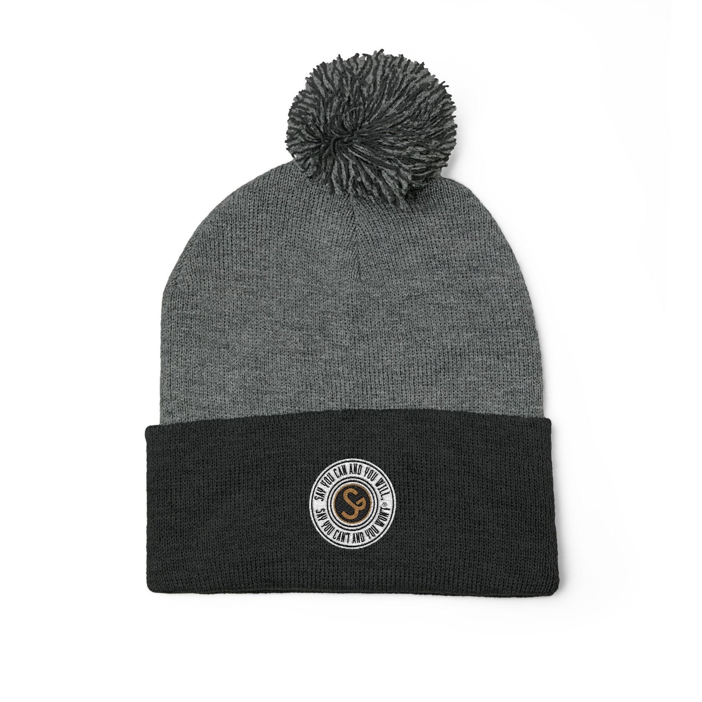 Pom-Pom Knit Cap - "Say You Can and You Will"