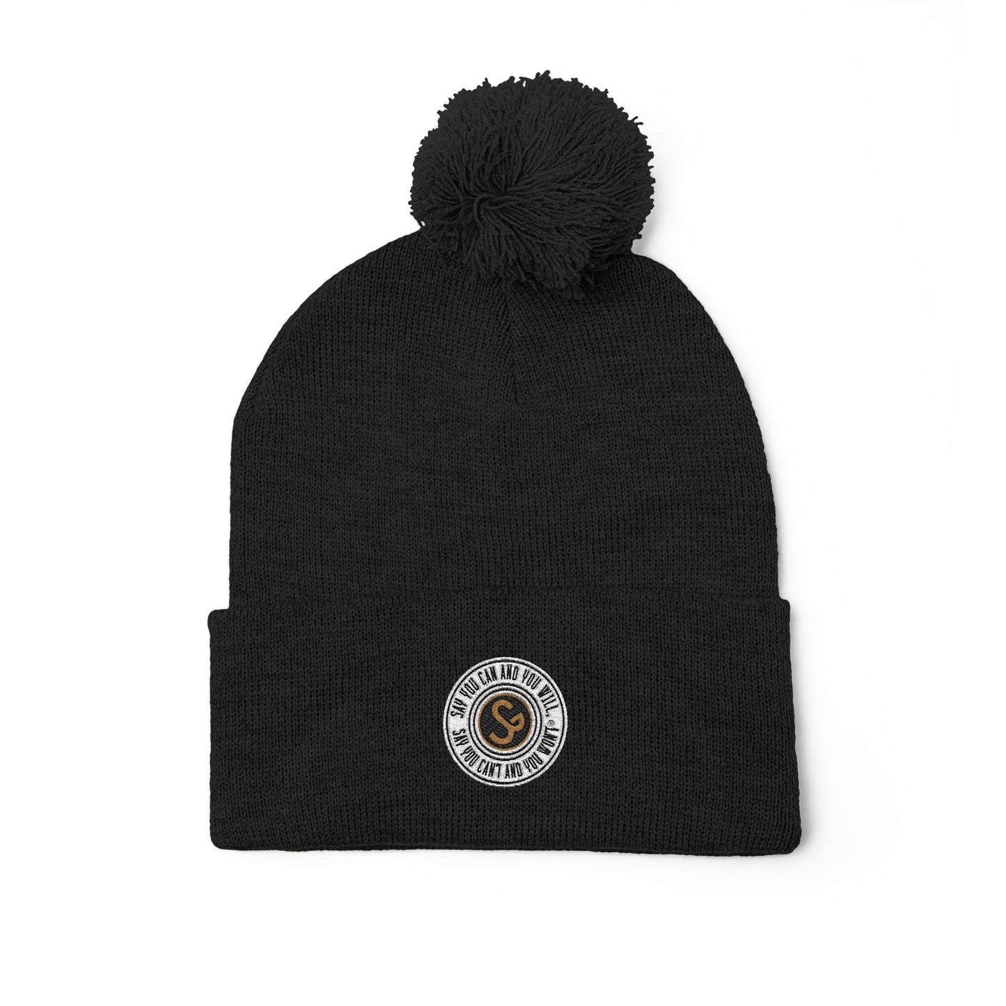 Pom-Pom Knit Cap - "Say You Can and You Will"