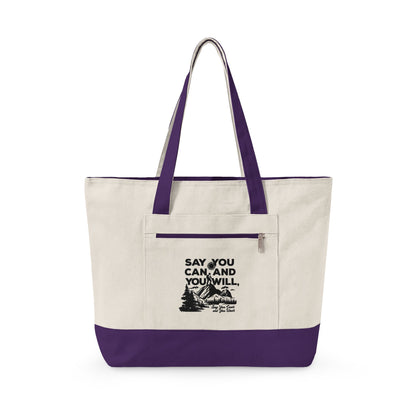 Canvas Tote Bag — "Say You Can and You Will" Motivational Zippered Tote