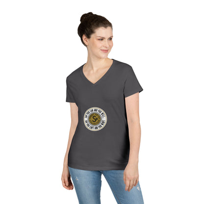 Ladies' V-Neck T-Shirt — Retro Gold Seal 'S' Emblem