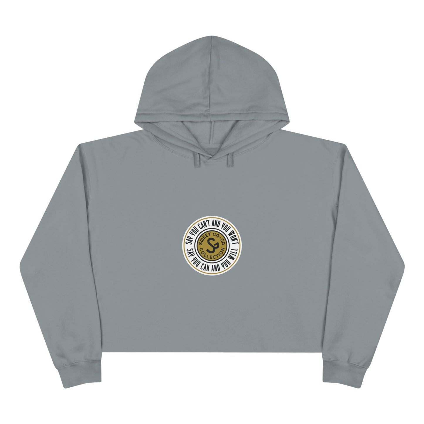 Cropped Hoodie — Minimal Gold Seal Logo, Casual Streetwear