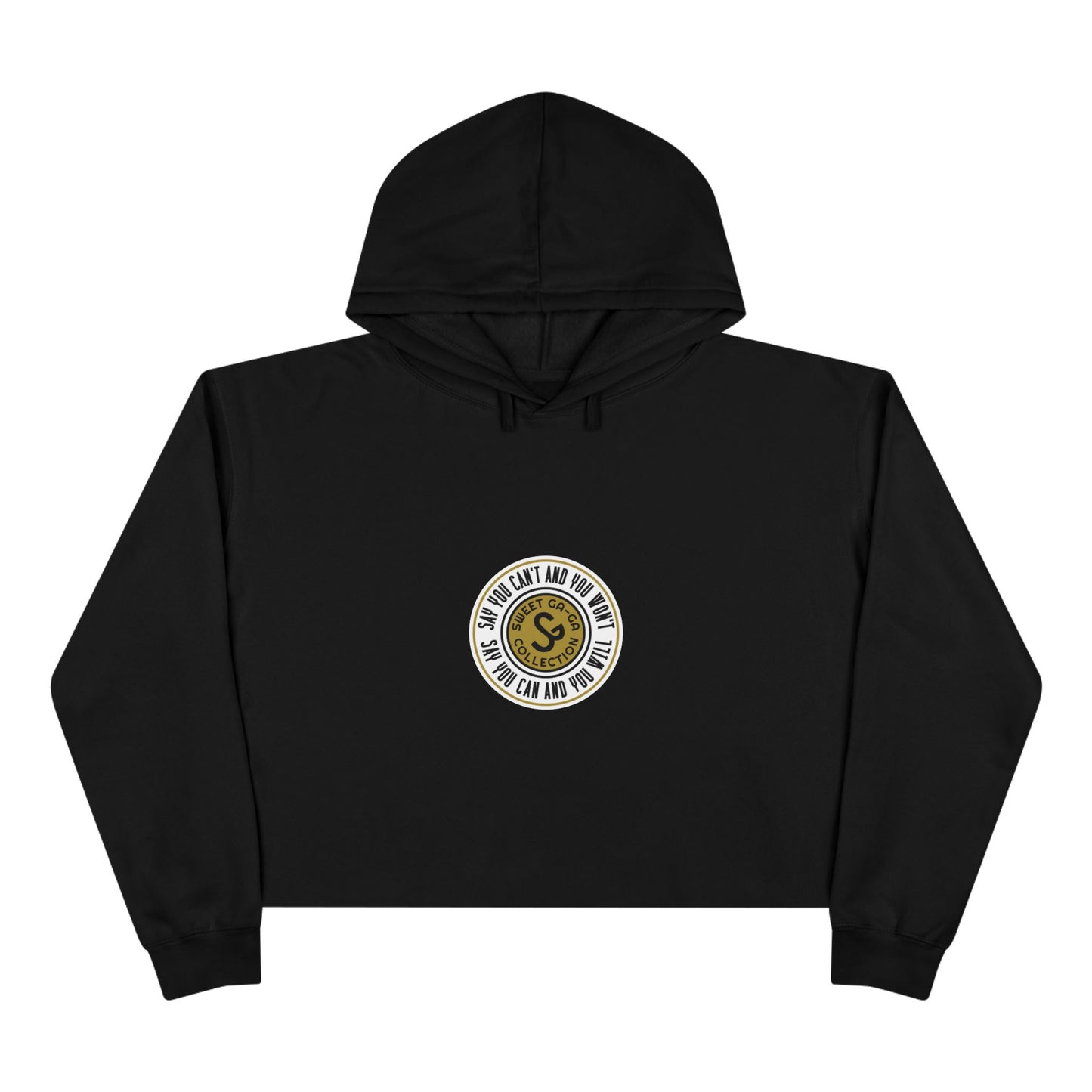 Cropped Hoodie — Minimal Gold Seal Logo, Casual Streetwear