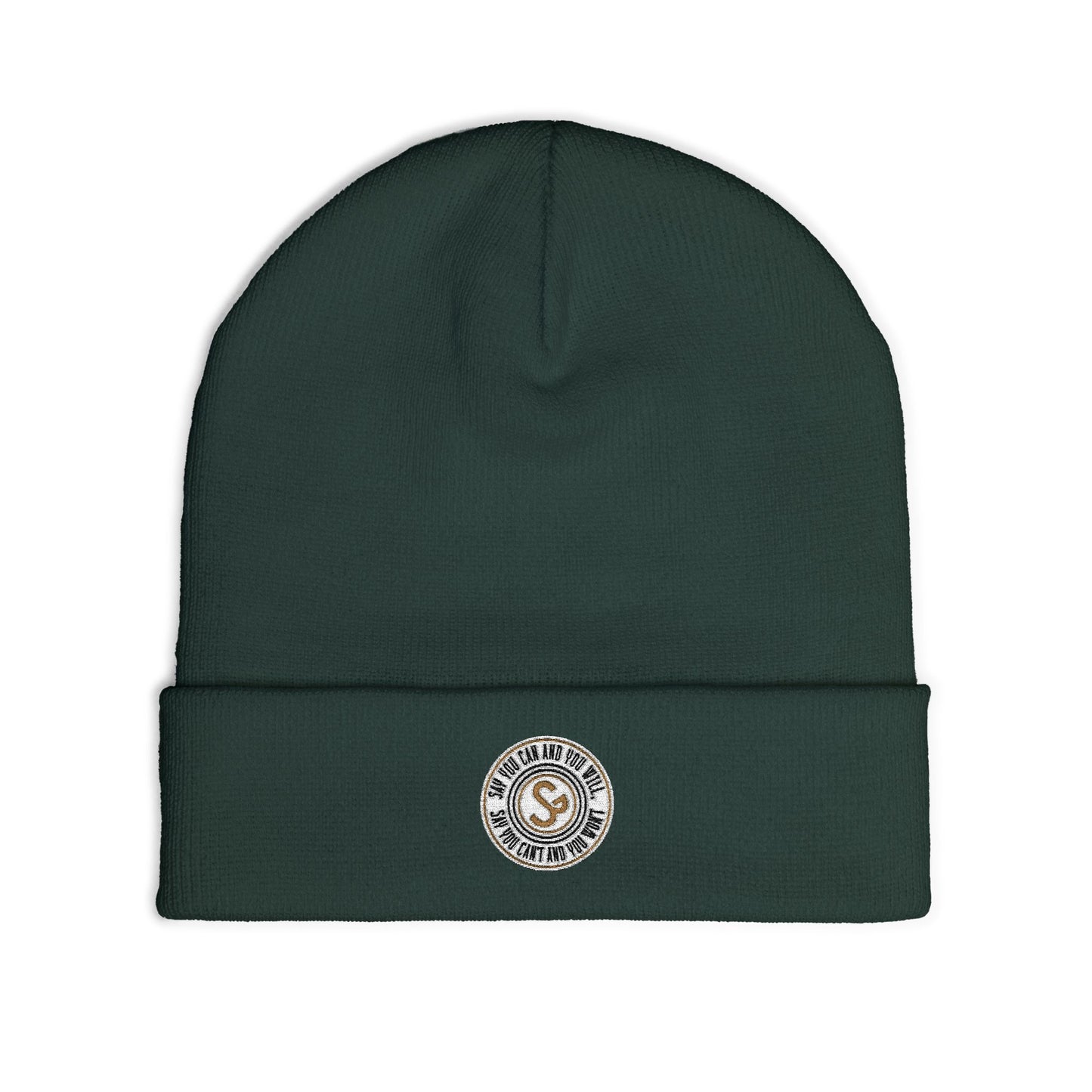 Embroidered Compass Logo Knit Beanie — Minimal Outdoor Winter Hat