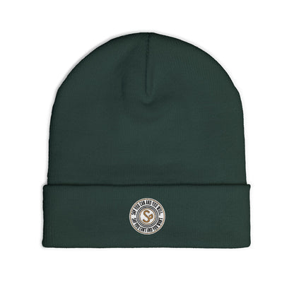 Embroidered Compass Logo Knit Beanie — Minimal Outdoor Winter Hat