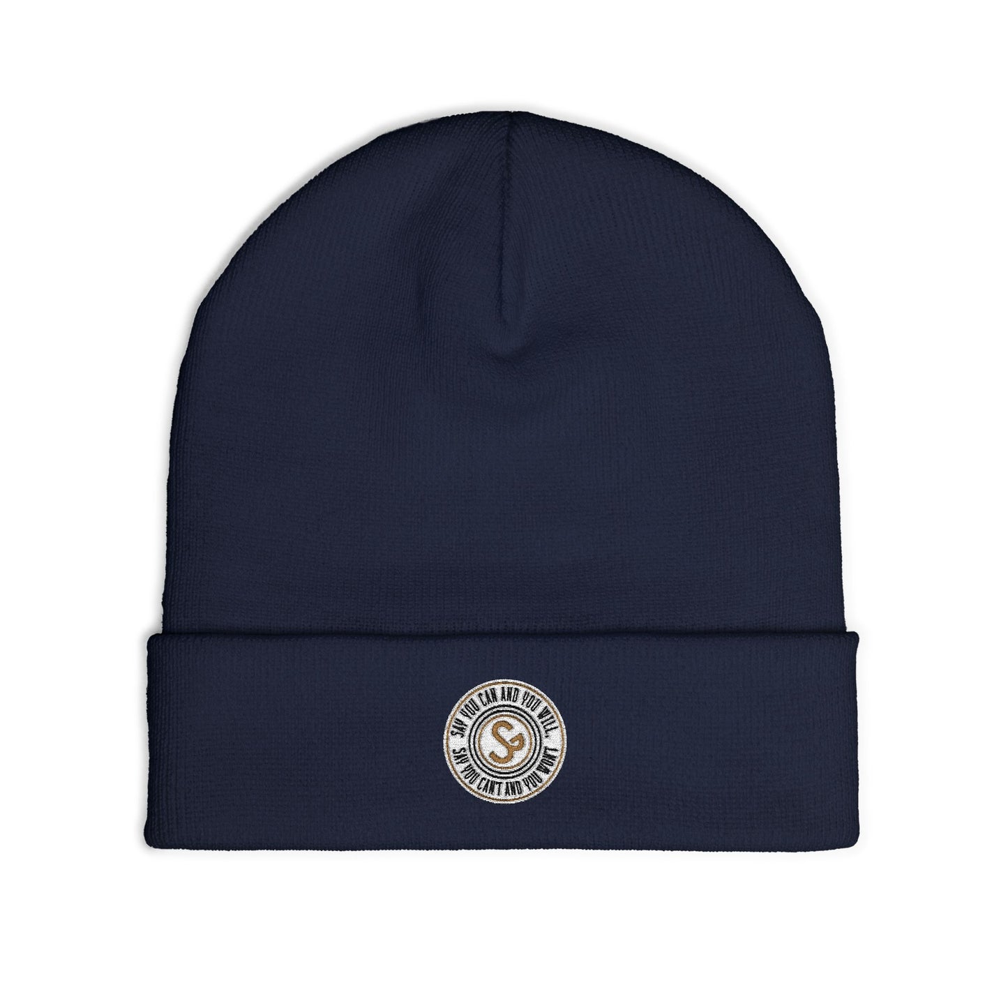 Embroidered Compass Logo Knit Beanie — Minimal Outdoor Winter Hat