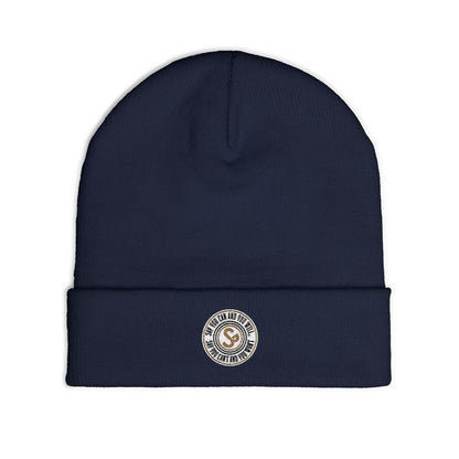 Embroidered Compass Logo Knit Beanie — Minimal Outdoor Winter Hat