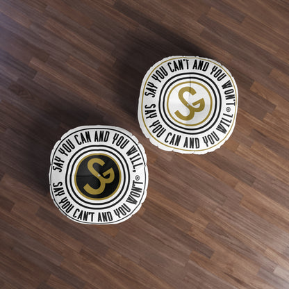 Round Motivational Tufted Floor Pillow - "Say You Can and You Will"