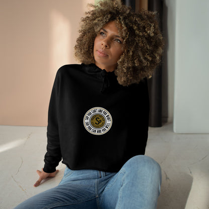 Cropped Hoodie — Minimal Gold Seal Logo, Casual Streetwear