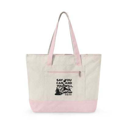 Canvas Tote Bag — "Say You Can and You Will" Motivational Zippered Tote