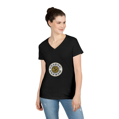 Ladies' V-Neck T-Shirt — Retro Gold Seal 'S' Emblem