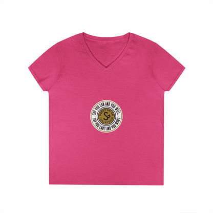 Ladies' V-Neck T-Shirt — Retro Gold Seal 'S' Emblem