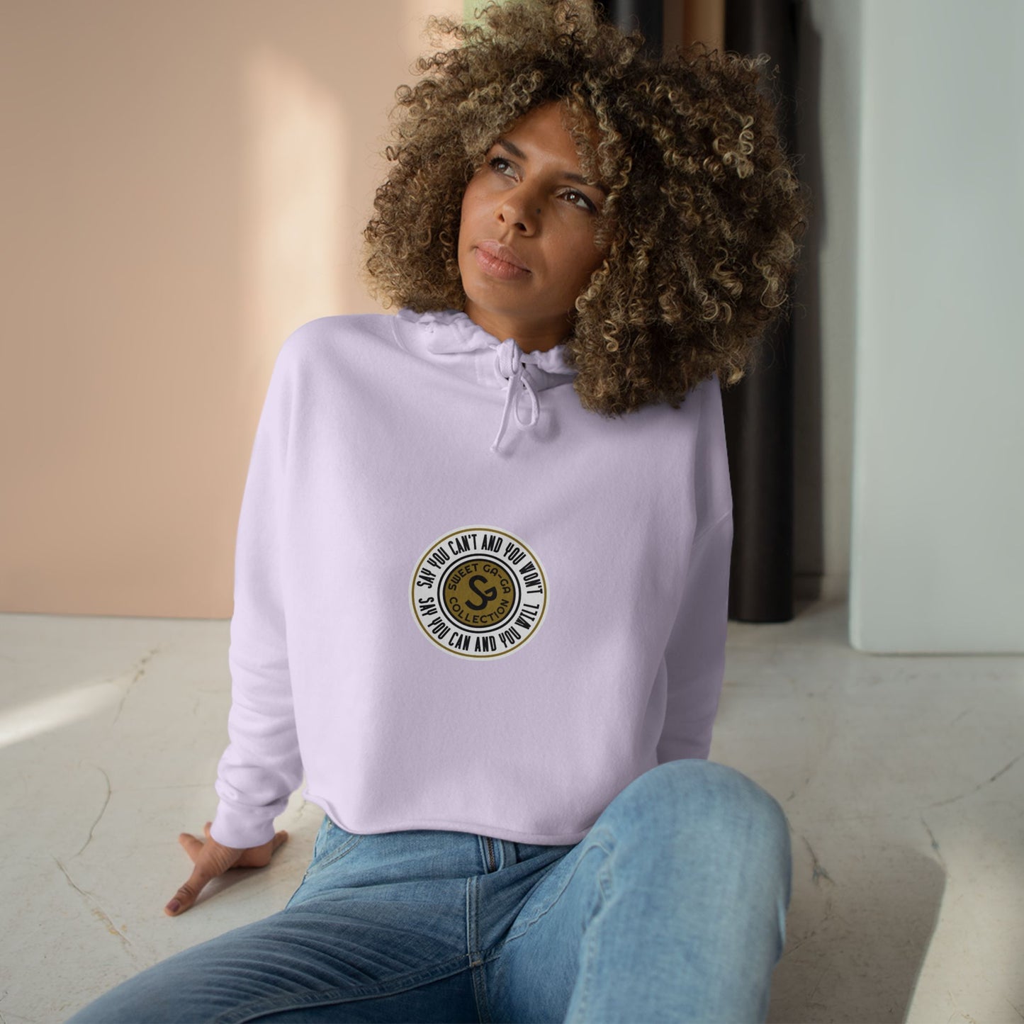 Cropped Hoodie — Minimal Gold Seal Logo, Casual Streetwear