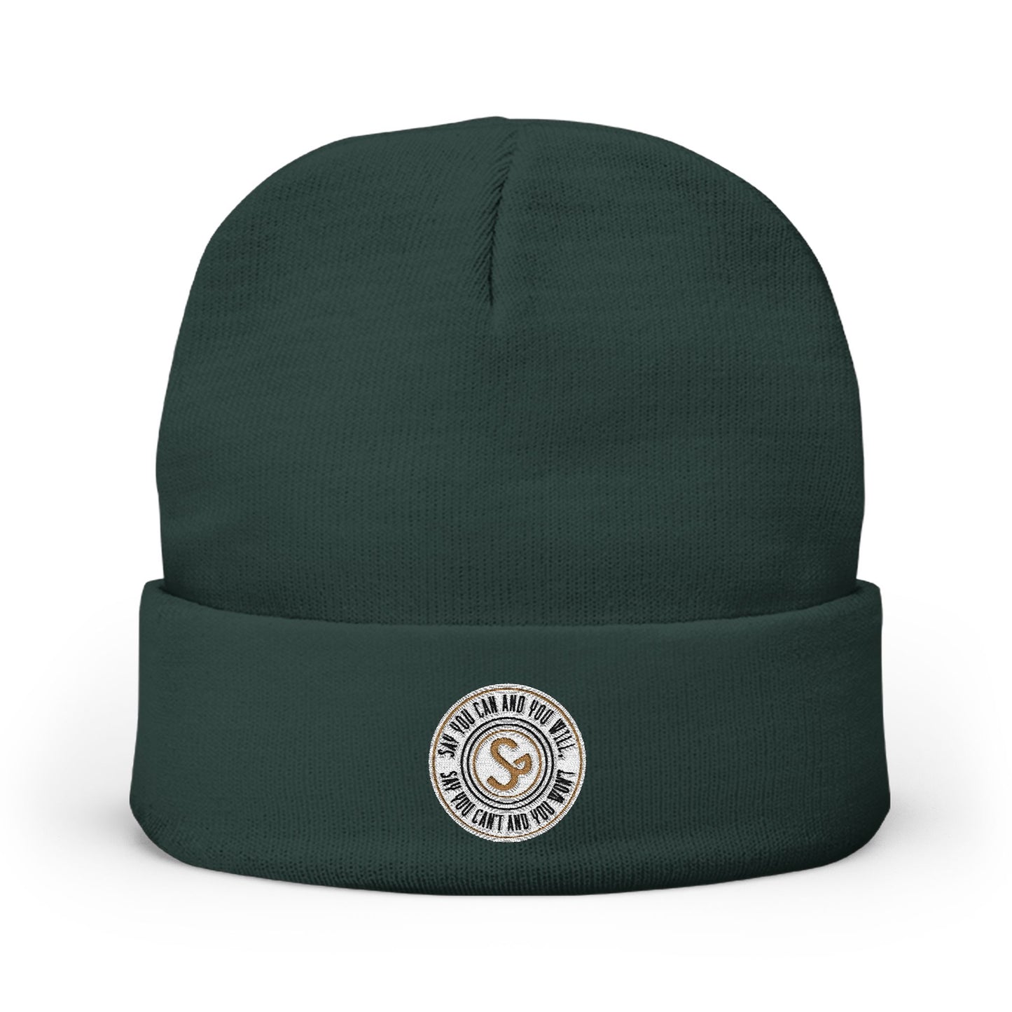 Embroidered Compass Logo Knit Beanie — Minimal Outdoor Winter Hat