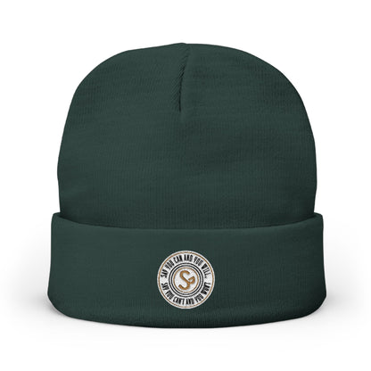 Embroidered Compass Logo Knit Beanie — Minimal Outdoor Winter Hat