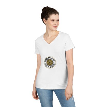 Ladies' V-Neck T-Shirt — Retro Gold Seal 'S' Emblem