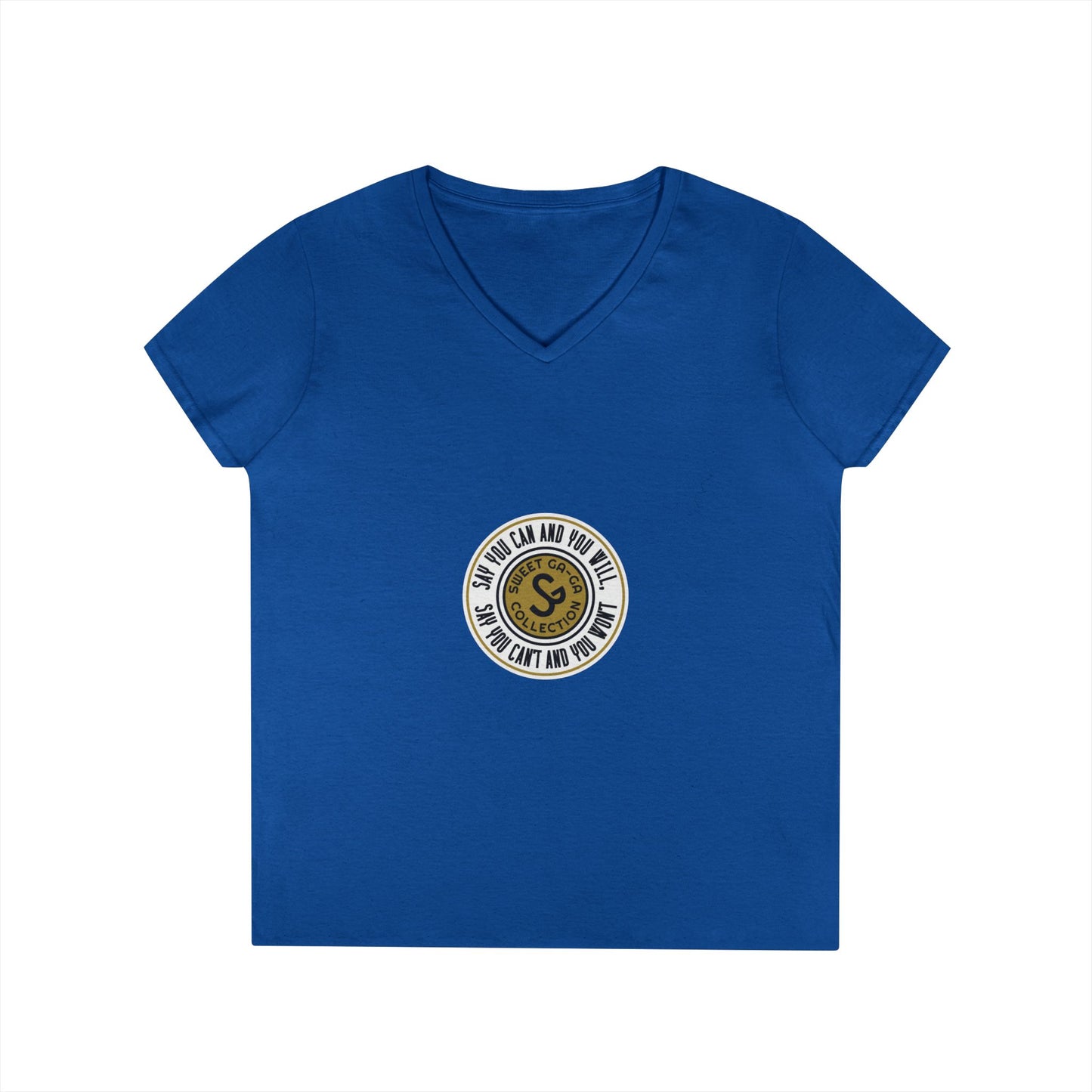 Ladies' V-Neck T-Shirt — Retro Gold Seal 'S' Emblem