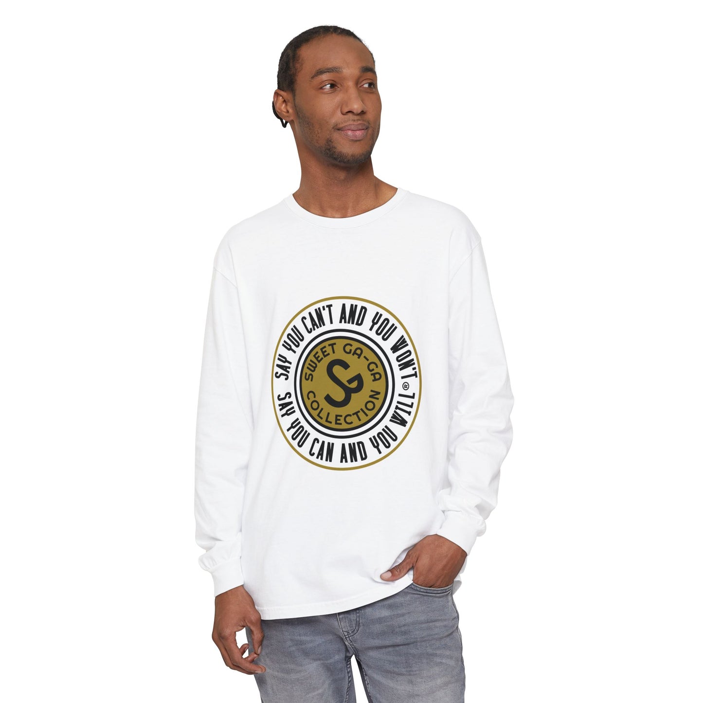 Unisex Garment-dyed Long Sleeve T-Shirt - "Say You Can and You Will"