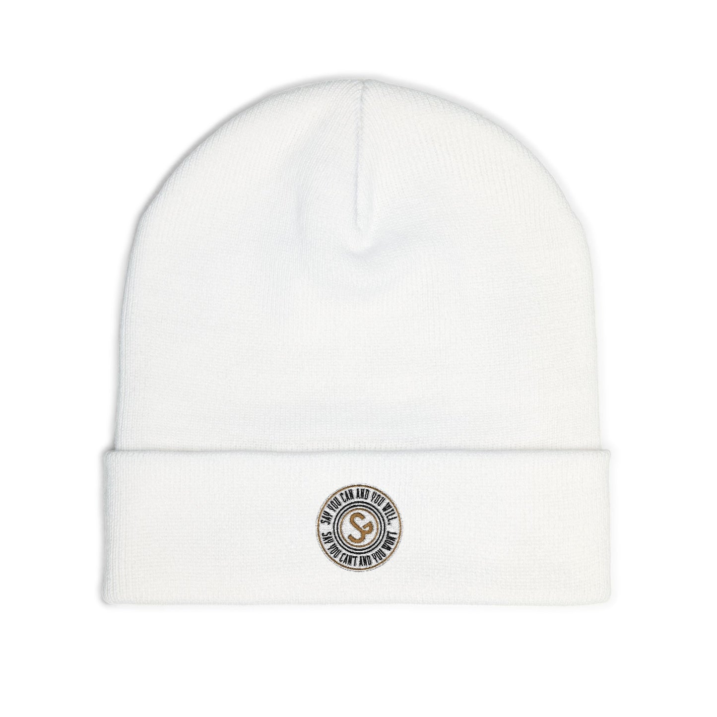 Embroidered Compass Logo Knit Beanie — Minimal Outdoor Winter Hat