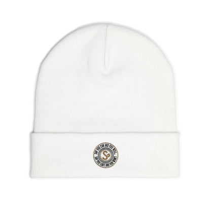 Embroidered Compass Logo Knit Beanie — Minimal Outdoor Winter Hat