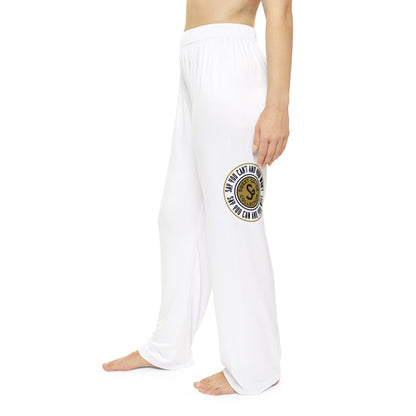 Women's Pajama Pants — White Cozy Lounge Pants with Gold Compass Emblem