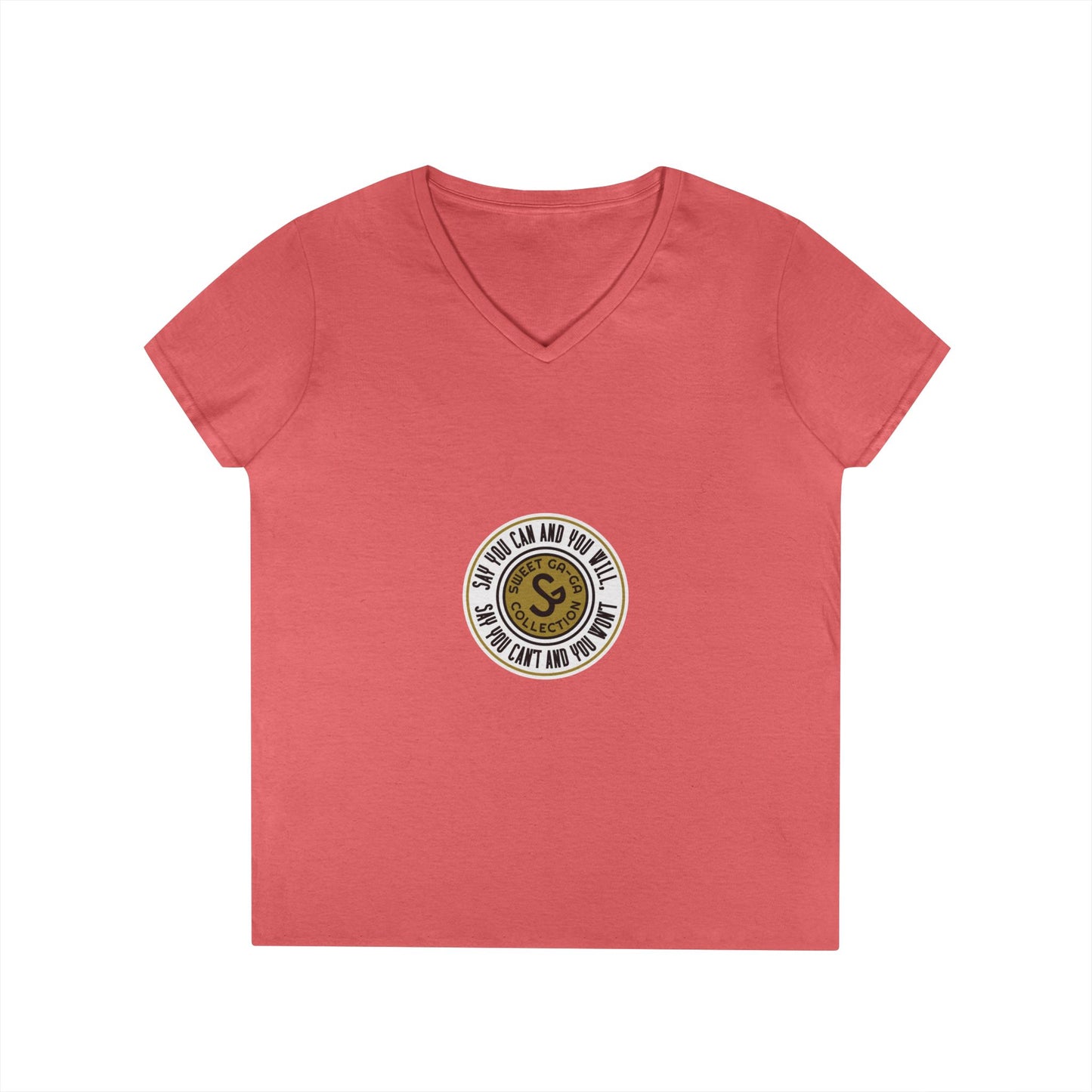 Ladies' V-Neck T-Shirt — Retro Gold Seal 'S' Emblem