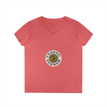 Ladies' V-Neck T-Shirt — Retro Gold Seal 'S' Emblem