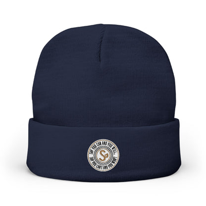 Embroidered Compass Logo Knit Beanie — Minimal Outdoor Winter Hat