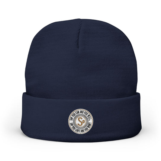 Embroidered Compass Logo Knit Beanie — Minimal Outdoor Winter Hat