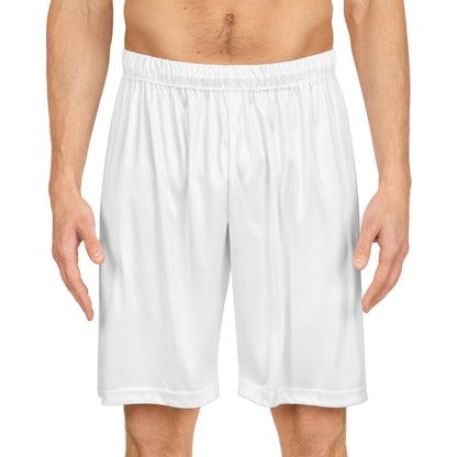 White Basketball Shorts with Gold Emblem — 'So You Can' Motivational Logo