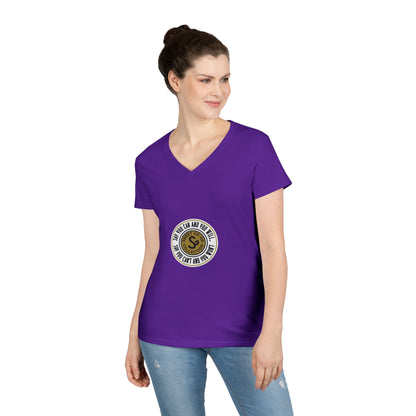 Ladies' V-Neck T-Shirt — Retro Gold Seal 'S' Emblem