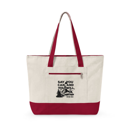Canvas Tote Bag — "Say You Can and You Will" Motivational Zippered Tote