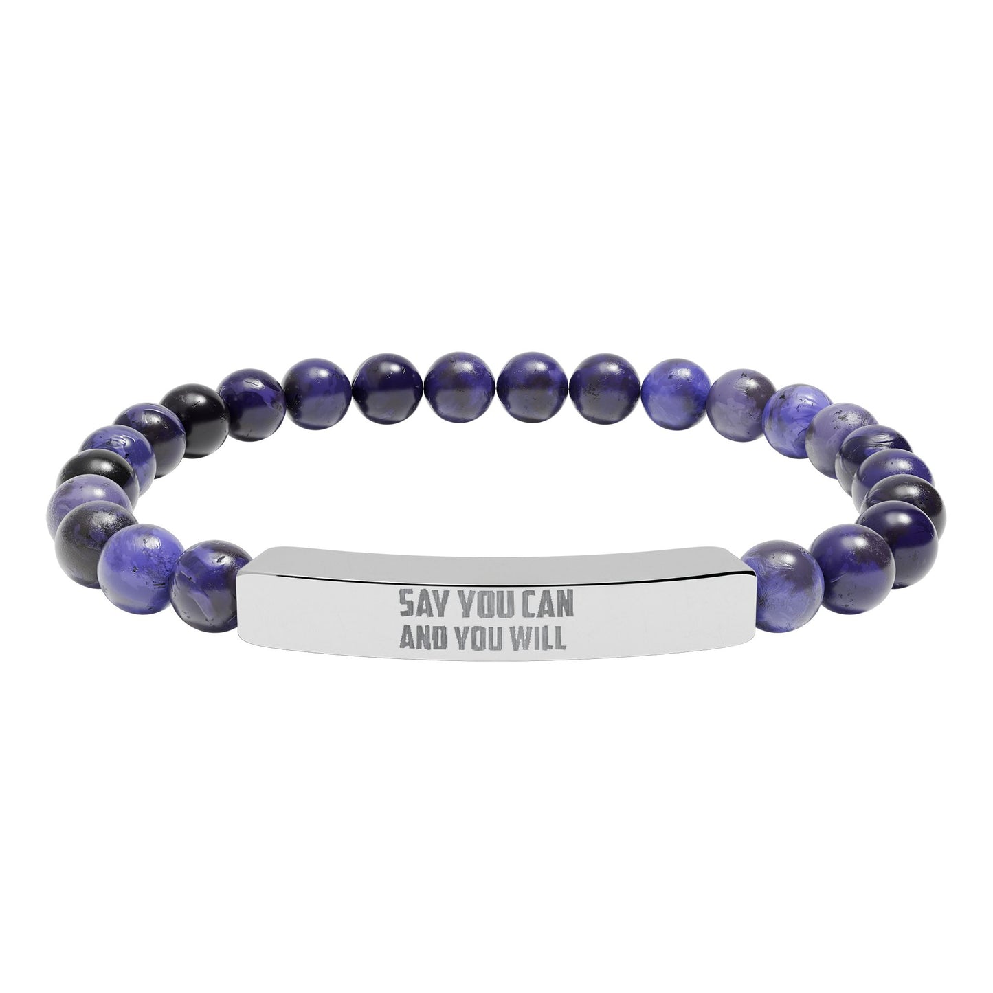 Natural Stone Stretch Bar Bracelet (Engraving)