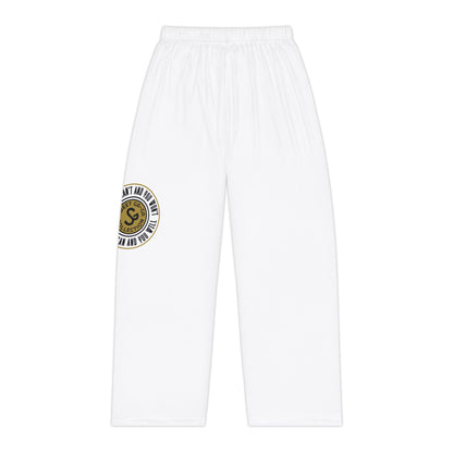 Women's Pajama Pants — White Cozy Lounge Pants with Gold Compass Emblem