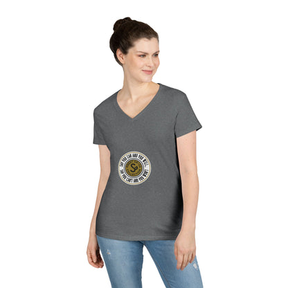 Ladies' V-Neck T-Shirt — Retro Gold Seal 'S' Emblem
