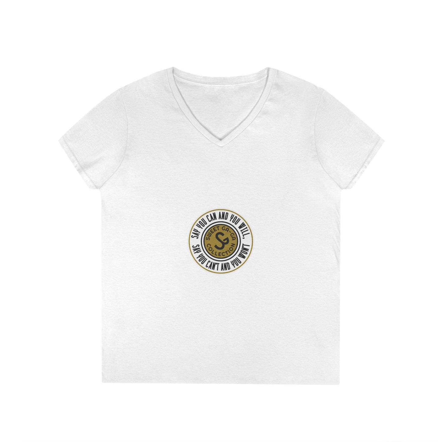 Ladies' V-Neck T-Shirt — Retro Gold Seal 'S' Emblem