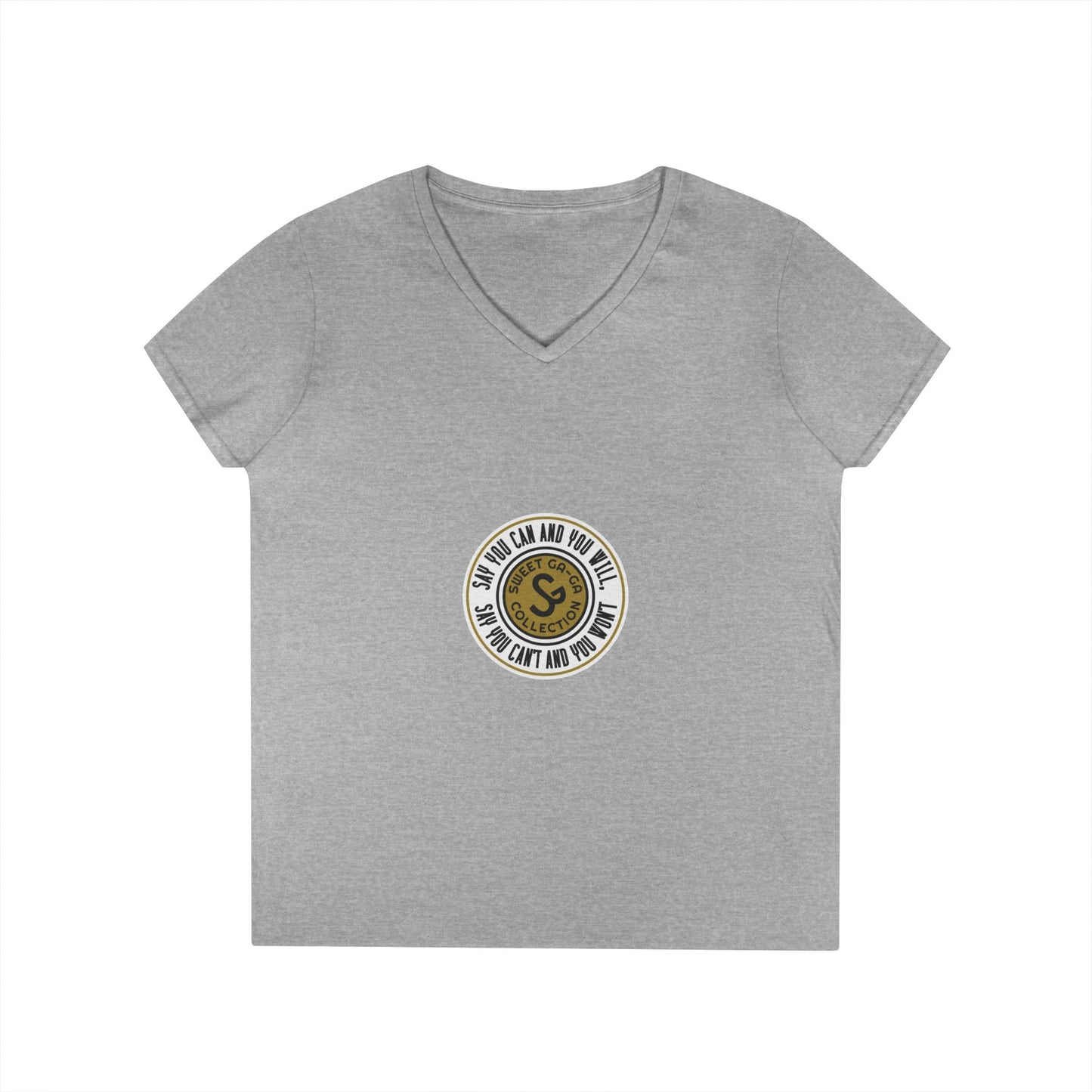 Ladies' V-Neck T-Shirt — Retro Gold Seal 'S' Emblem