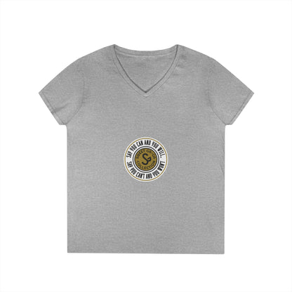 Ladies' V-Neck T-Shirt — Retro Gold Seal 'S' Emblem