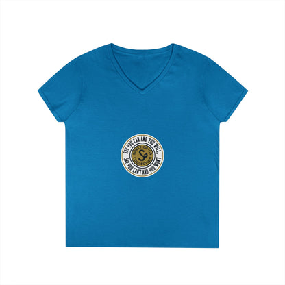 Ladies' V-Neck T-Shirt — Retro Gold Seal 'S' Emblem