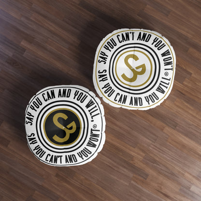 Round Motivational Tufted Floor Pillow - "Say You Can and You Will"