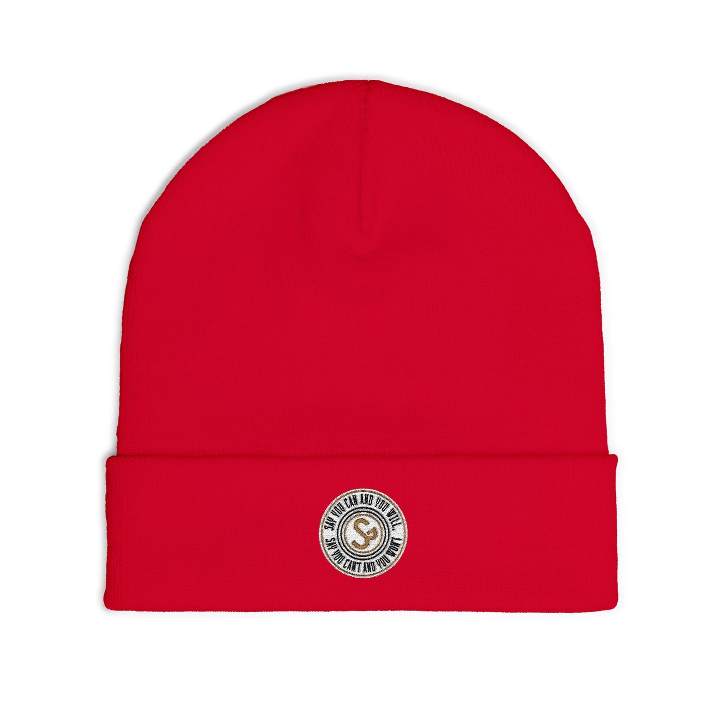 Embroidered Compass Logo Knit Beanie — Minimal Outdoor Winter Hat
