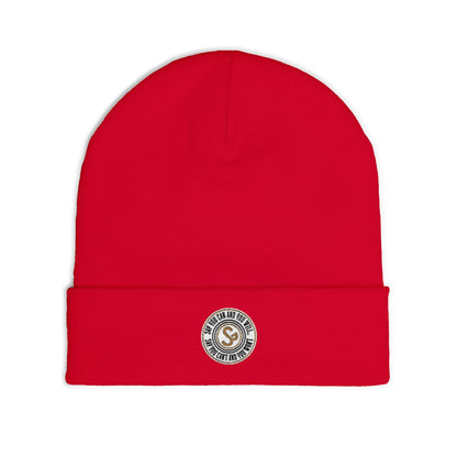 Embroidered Compass Logo Knit Beanie — Minimal Outdoor Winter Hat